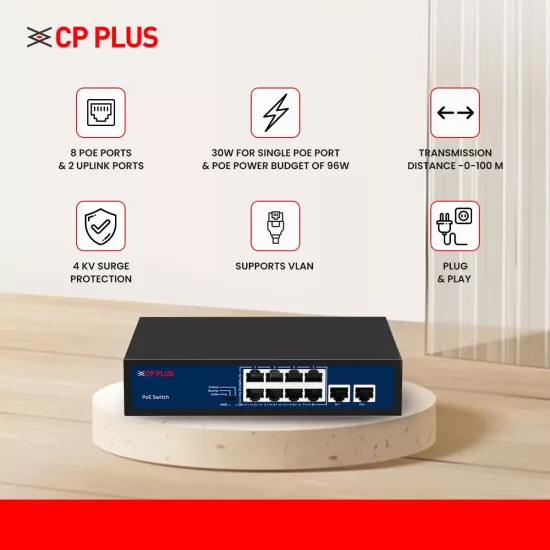 CP-Plus Poe Switch 8 Port (8 FE + 2 FE Port)