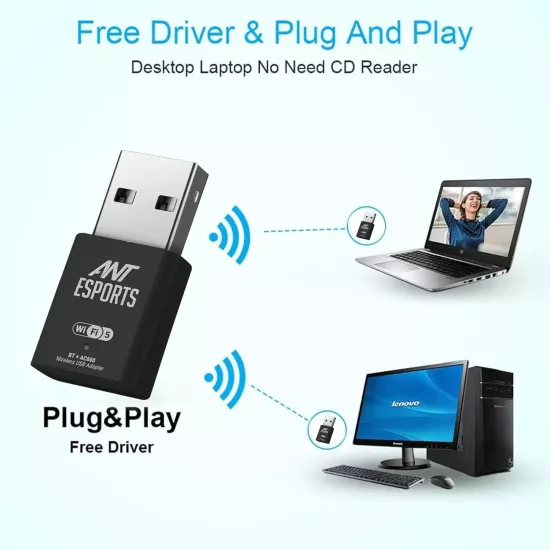 Ant Esports USB To Wi-Fi Adapter With Bluetooth 600 Mbps AE600B