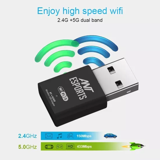Ant Esports USB To Wi-Fi Adapter With Bluetooth 600 Mbps AE600B