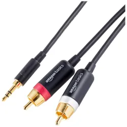 Amazon Basics 2 RCA Stereo Cables with 3.5mm Aux 1.2m