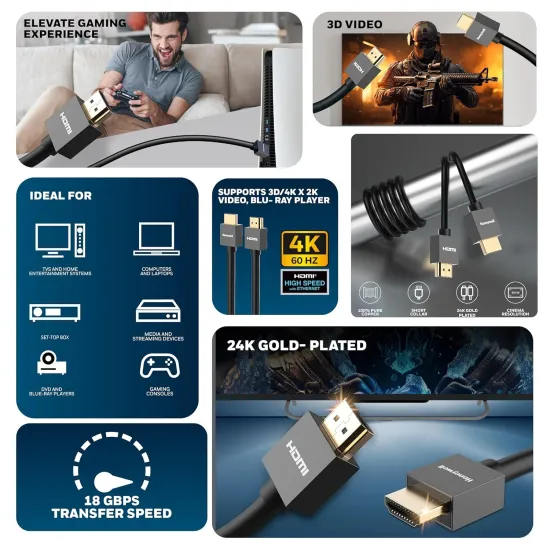 Honeywell Slim HDMI Cable With Etherent 4K 60Hz 2m