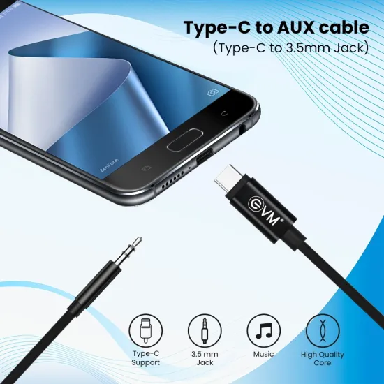 EVM Type-C to 3.5mm Aux Cable Black