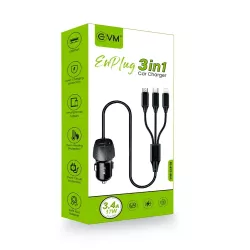 EVM-CCR-02 Enplug 3 In 1+ USB Car Charger Micro | Type-C | Iphone