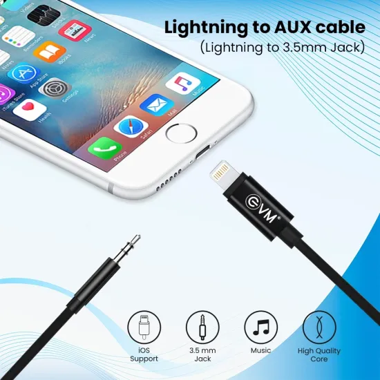 EVM iPhone Lightning to 3.5mm Aux Cable Black