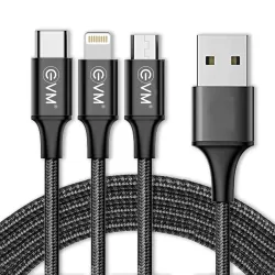 EVM-M-3 in 1 Charging Cable (Metal Head Nylon Braided Cable)