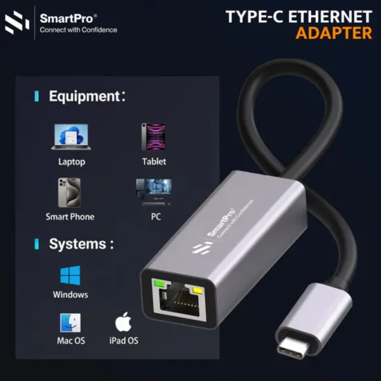 Smart Pro Type-C To Lan Converter 1000 Mbps Giga