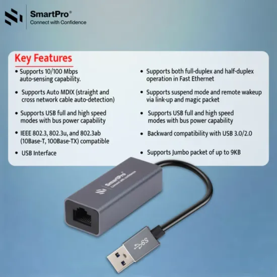 Smart Pro USB 3.0 To Lan Converter 100 Mbps
