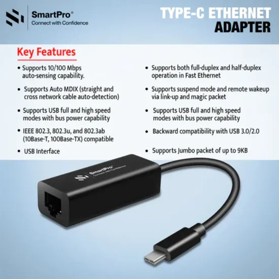 Smart Pro Type-C To Lan Converter 100 Mbps