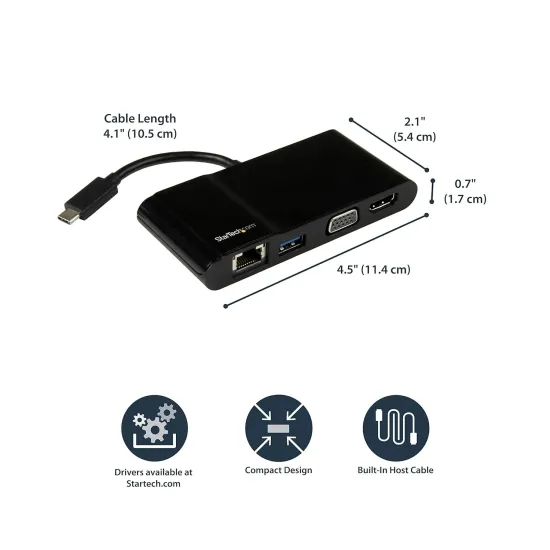Startech Type-C To Multiport 4K Adapter HDMI | USB 3.0 | VGA | GIGA LAN
