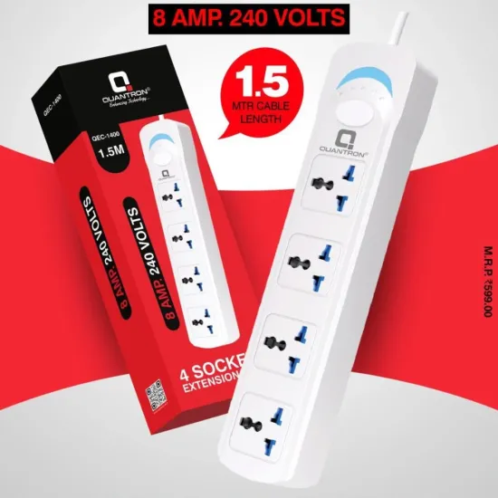Quantron Spike 4 Socket 1 Switch 1.5m (QEC-1400)