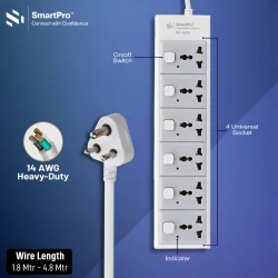 Smart Pro 6 Socket 6 Switch 1.8m Spike