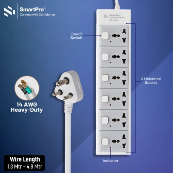 Smart-Pro 6 Socket 6 Switch 1.8m Spike