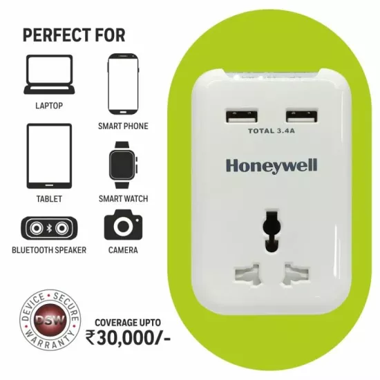 Honeywell Power Extention 1 Socket 2 USB Spike