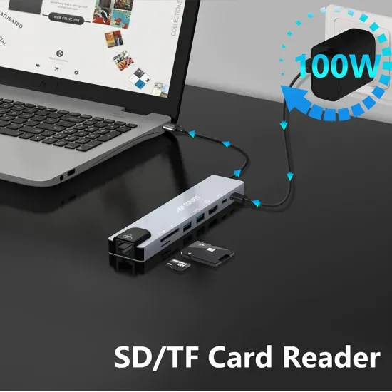 Ant Esports TYPE C HUB Dock 8 in 1 (HDMI | USB | LAN | TF | SD CARD | TYPE-C) AEC810