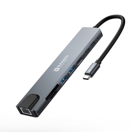 Bungees Type-C HUB Dock 8 in 1 (HDMI | USB | LAN | TF | SD CARD | TYPE-C) BN-DST801