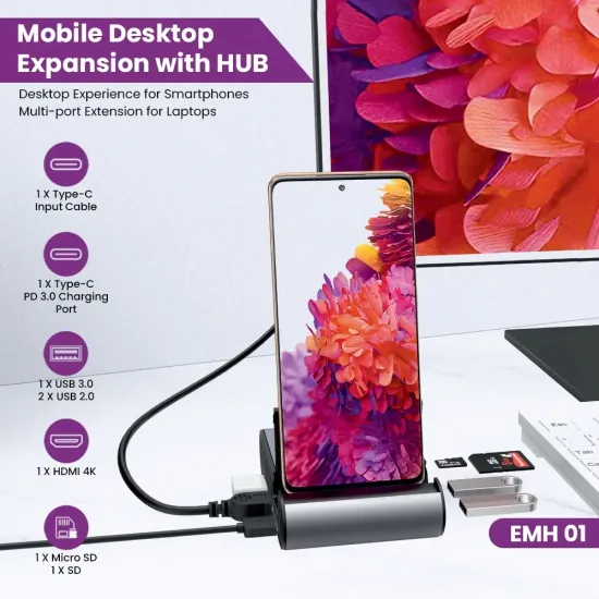 EVM Mobile Desktop Expansion With Hub (Type-C | 4k HDMI | USB | Micro SD) (EMH01)