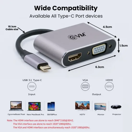 EVM Type-C Dock 4 in 1 ( HDMI | VGA | USB | Type-C ) CHV