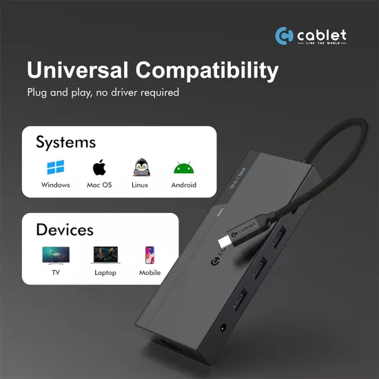 CABLET TYPE-C HUB DOCK 10 IN 1 (USB | HDMI | VGA | LAN | SD | TFT | TYPE-C | AUDIO)