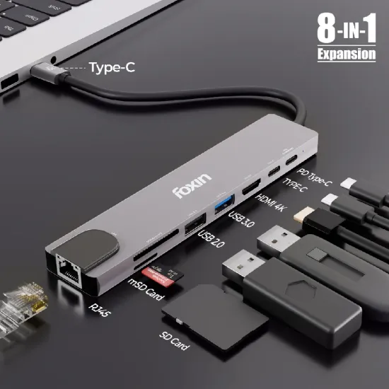 Foxin  Type-C Hub 8 in 1 (HDMI | USB 3.0 | PD) C-HUB 8