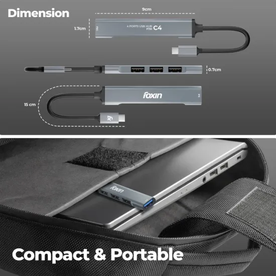 Foxin Type-C to 4 Port USB Hub 3.0 (Metal Body) FTH C4