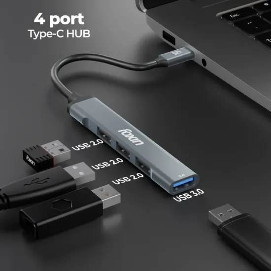 Foxin Type-C to 4 Port USB Hub 3.0 (Metal Body) FTH C4