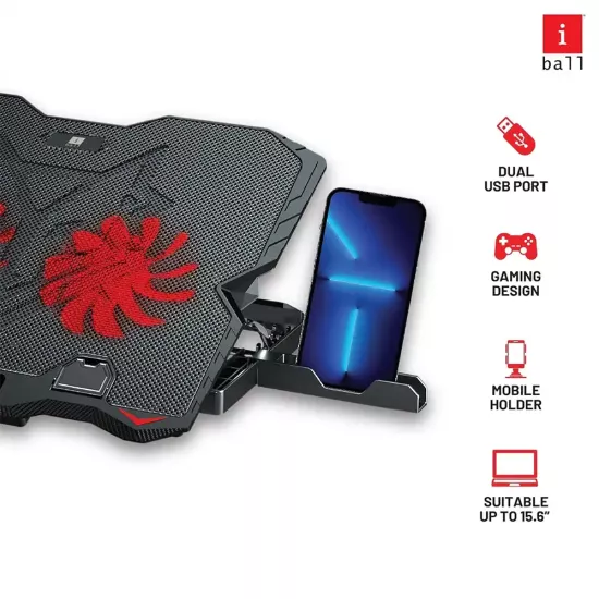 Iball Laptop Cooling Pad ICEPAD LP20 Dual Fan 15.6 Inch With Led