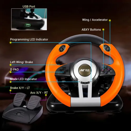 Ant Esports Steering Wheel with Gear Shifter Gaming Racing Wheel (Fire Pro V3)