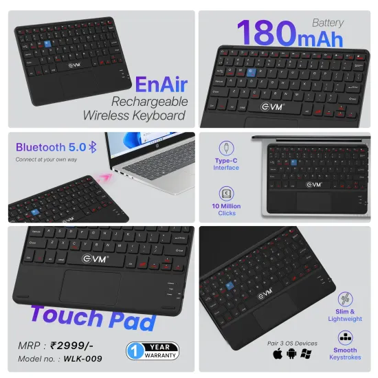 EVM Wireless Bluetooth Keyboard With Touchpad Enair WLK-009