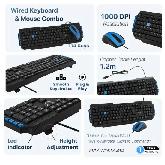 EVM Wired Keyboard Mouse Combo WDKM-414