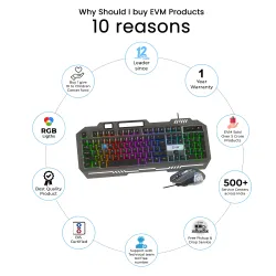 EVM Gaming Keyboard Mouse Combo Usb EnClaw 9027 (WDKM-612) Black Grey