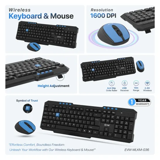 EVM Wireless Keyboard Mouse Combo WLKM-036