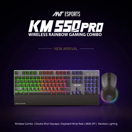 Ant Esports Wireless Gaming Keyboard Mouse Combo KM550 Pro Rainbow LED