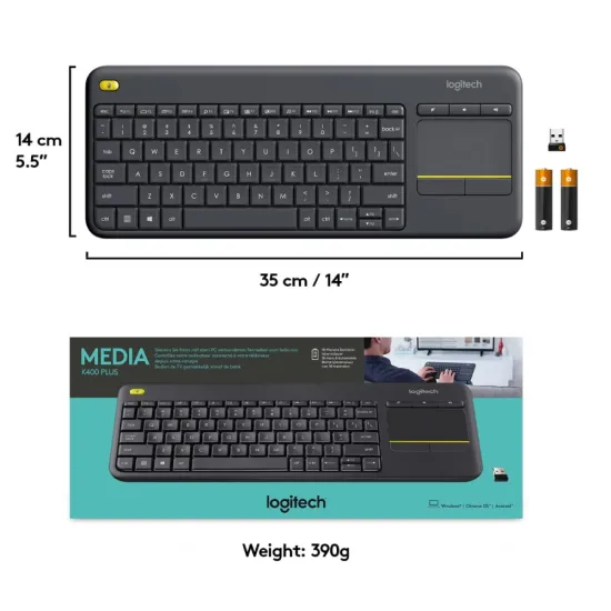 Logitech Wireless Keyboard With Touch Pad Mouse (K400 Plus)