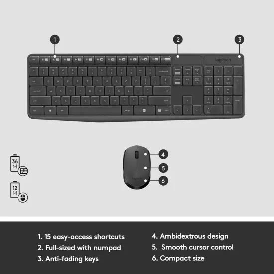 Logitech Wireless Keyboard Mouse Combo MK235