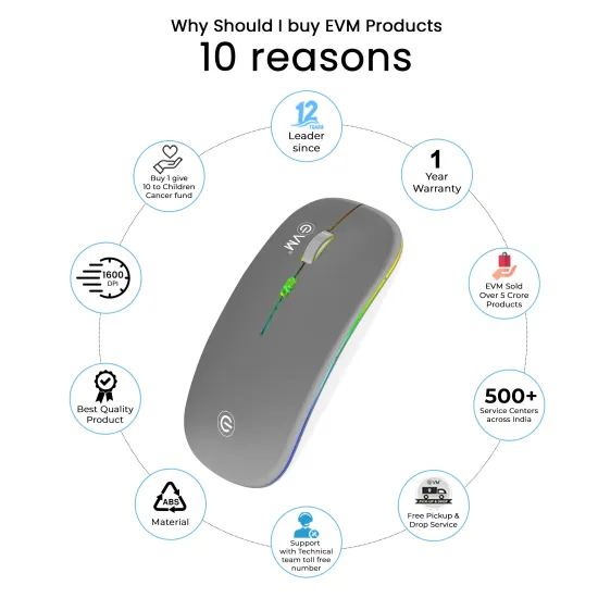 EVM Wireless + BT Mouse Rechargeable EnGrip EWLM 360 (With Type C) Silver