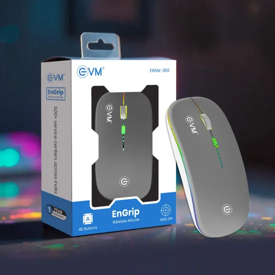 EVM Wireless + BT Mouse Rechargeable EnGrip EWLM 360 (With Type C) Silver