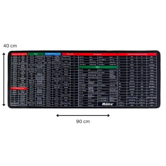 Ranz Mouse Pad 35 x 16 Inch Shortcut Key