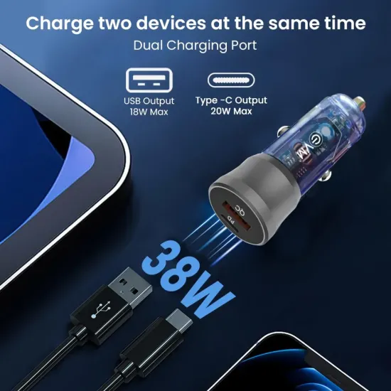 EVM CAR CHARGER 38W WITH TYPE-C | USB 3.0 PORT