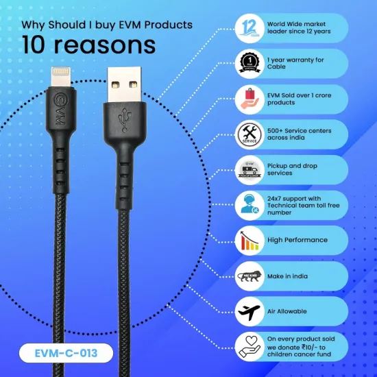 EVM USB To Iphone Lightning Charger & Sync Cable EVM-C-013-B