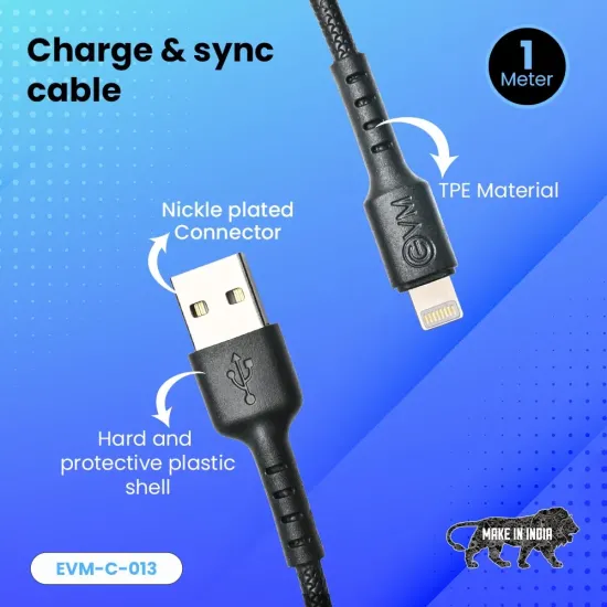EVM USB To Iphone Lightning Charger & Sync Cable EVM-C-013-B