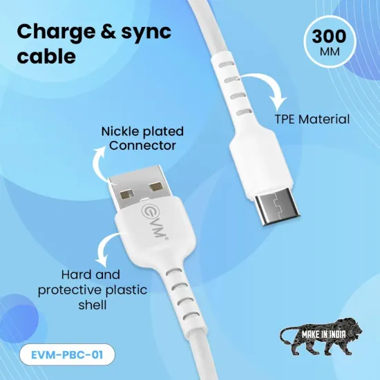 EVM Micro USB Power Bank Cable (300mm length) EVM-PBC-01-W