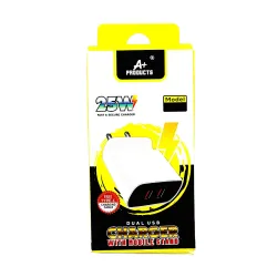 A+ Products Mobile Charger 25w 2 USB Port (With Type -C Charging Cable)