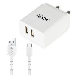 EVM Mobile Charger With Cable (USB to Type-C) Dual USB 12W
