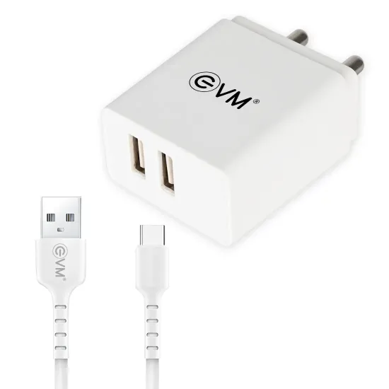 EVM Mobile Charger With Cable (USB to Type-C) Dual USB 12W