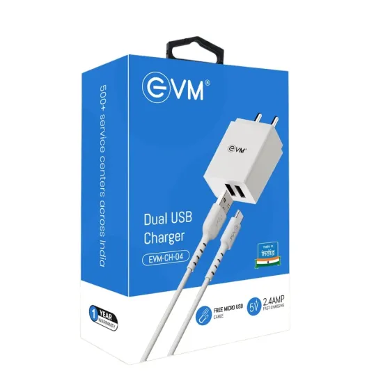 EVM Mobile Charger With Cable (USB to Type-C) Dual USB 12W