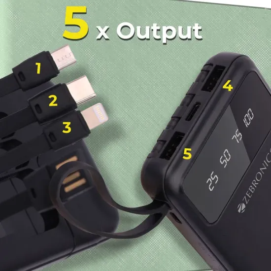 ZEBRONICS Power Bank 10000 mAh With 4 IN 1 CABLE (MB10000S6)