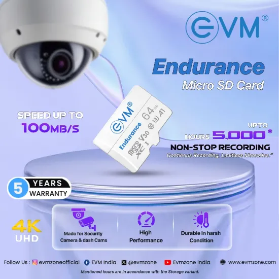 EVM Micro SD Card 64GB V30 Endurance For CCTV Camera