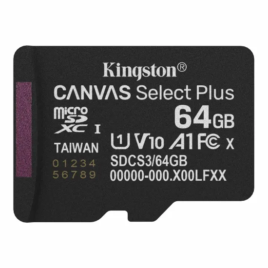 Kingston Micro SD Card 64GB Canvas Select plus Class 10 For CCTV Camera and Smart Phone