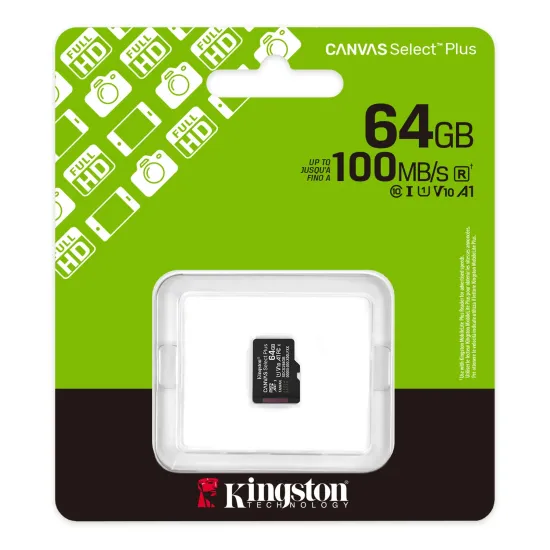 Kingston Micro SD Card 64GB Canvas Select plus Class 10 For CCTV Camera and Smart Phone