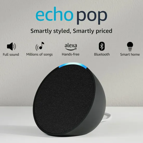 Amazon Echo Pop Smart speaker with Alexa and Bluetooth | Black
